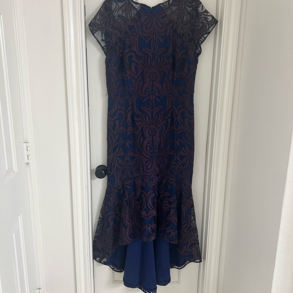 Elegant Blue and Black Lace Dress